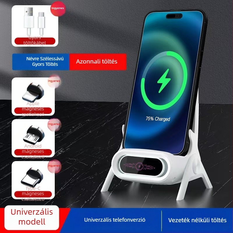 Vezeték nélküli telefon töltő asztali tartóval, QC 3.0, mágneses töltés, 15W