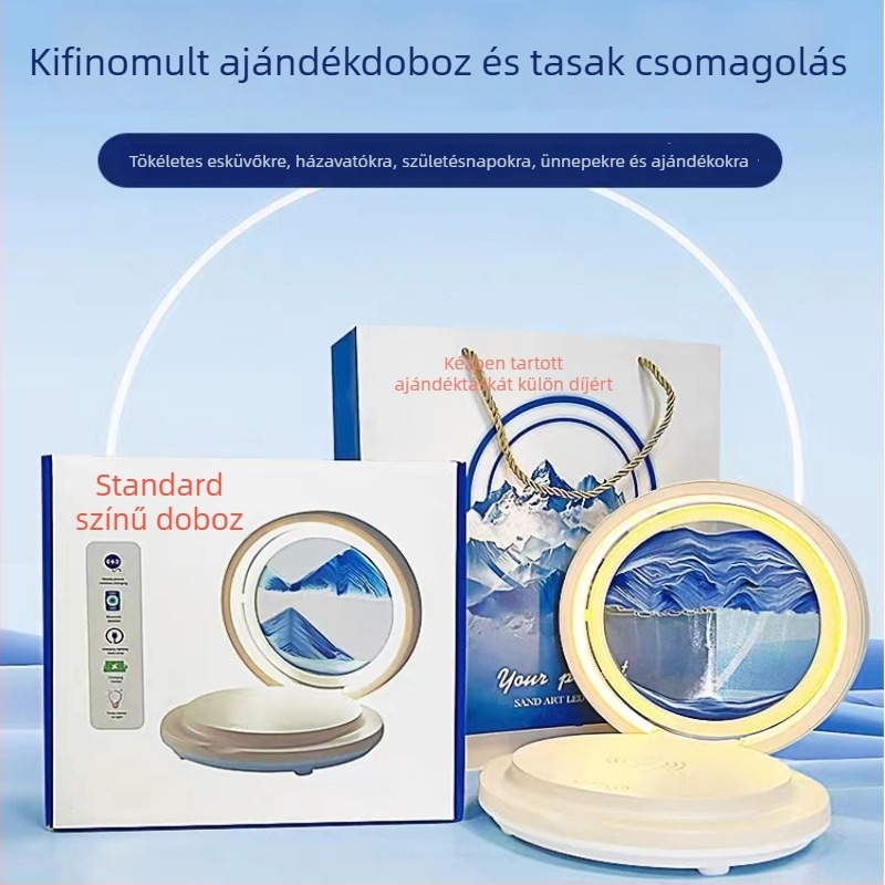Irodaasztali lámpa vezeték nélküli töltéssel, homokóra dísz, összecsukható Bluetooth hangszóró, RGB világítás, 15W max, 3A kimenet
