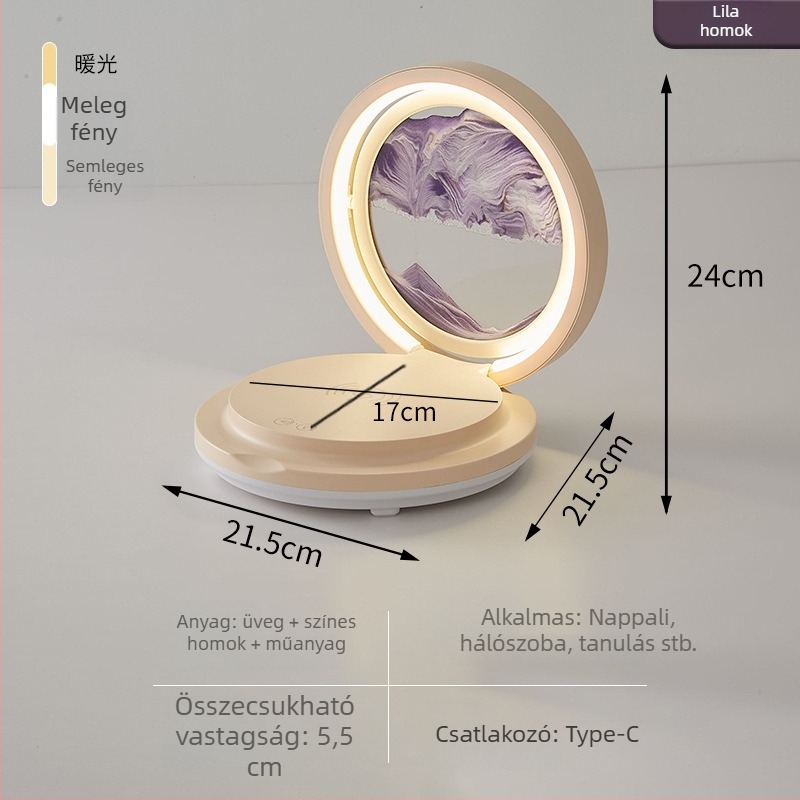 Irodaasztali lámpa vezeték nélküli töltéssel, homokóra dísz, összecsukható Bluetooth hangszóró, RGB világítás, 15W max, 3A kimenet