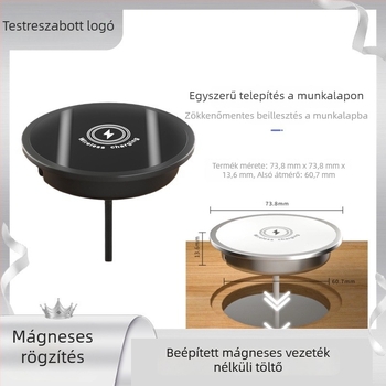 Asztalba épített mágneses vezeték nélküli töltő, fa mintázatú megjelenés, QC3.0, 15W, 2A