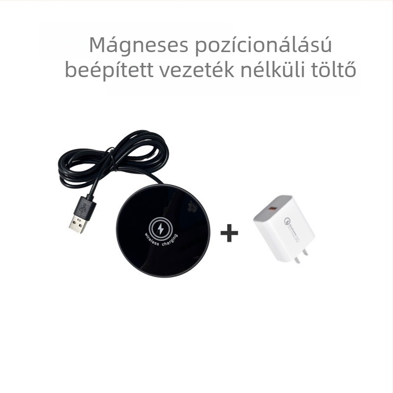 Asztalba épített mágneses vezeték nélküli töltő, fa mintázatú megjelenés, QC3.0, 15W, 2A