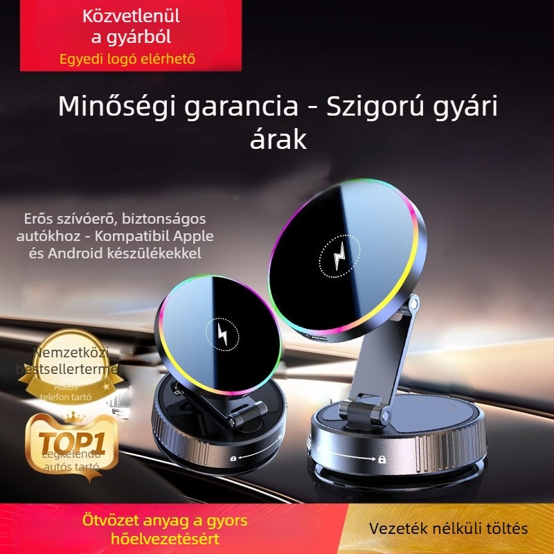 MagSafe autós töltő - 15W gyors vezeték nélküli mágneses töltő LED-del, 2A kimenet, QC 3.0, összecsukható