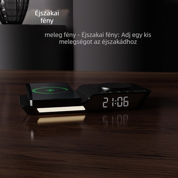 Ébresztőóra LED világítással és 25W vezeték nélküli töltő – 3-in-1 vezeték nélküli töltő, QC3.0, 3A kimenet