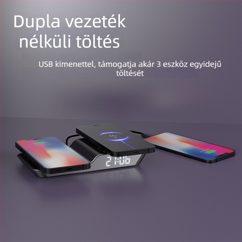 Ébresztőóra LED világítással és 25W vezeték nélküli töltő – 3-in-1 vezeték nélküli töltő, QC3.0, 3A kimenet