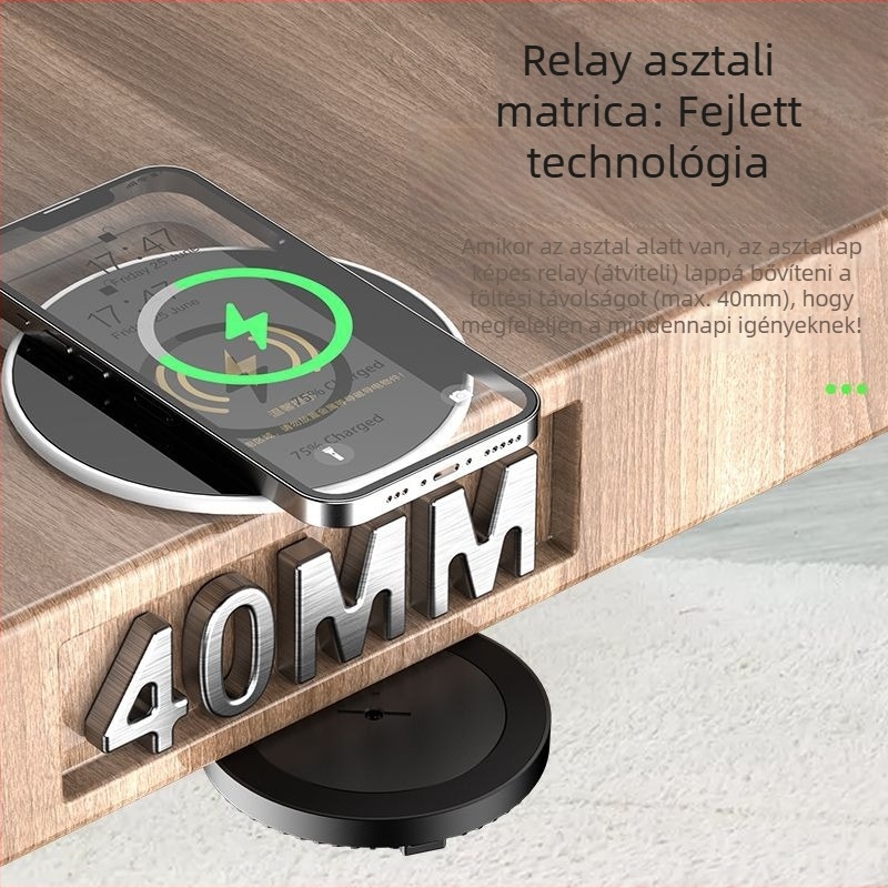 Kör alakú, rejtett vezeték nélküli töltő okostelefonokhoz, QC3.0, 10W kimenet, 1.67A, CE/FCC/ROHS tanúsítva