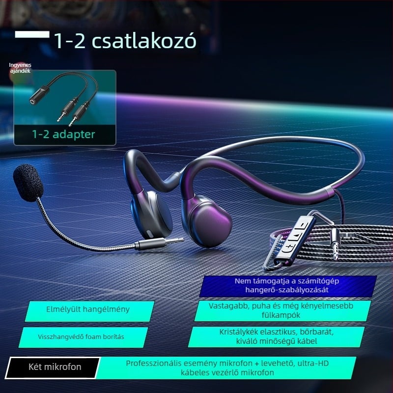 Vezetékes élő közvetítésre szánt headset mikrofon zajcsökkentéssel, PC/asztali számítógép és notebook kompatibilis, 3,5 mm jack, 2 m kábel, mindez egyben