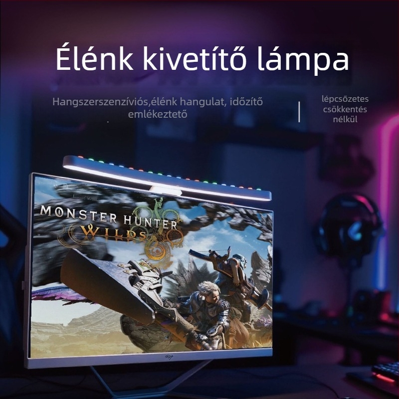 Monitor képernyőhöz függő LED-lámpa hangvezérléssel és szinkronizált környezeti fénnyel (USB tápegység; intelligens hang- és alkalmazásvezérlés; környezeti világítás mód; színhőmérséklet és fényerő szabályozás; vezeték nélküli töltés modul)