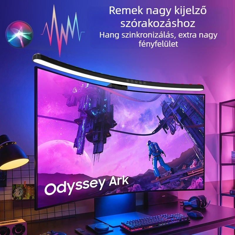 Monitor képernyőhöz függő LED-lámpa hangvezérléssel és szinkronizált környezeti fénnyel (USB tápegység; intelligens hang- és alkalmazásvezérlés; környezeti világítás mód; színhőmérséklet és fényerő szabályozás; vezeték nélküli töltés modul)