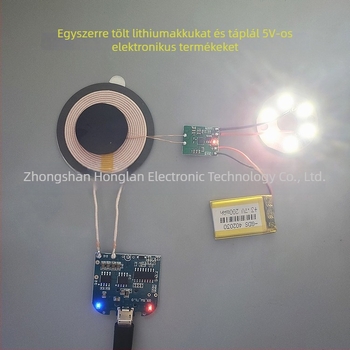 Vezeték nélküli töltő-vevő modul lítium akkumulátorhoz, Qi 5W HL-JS5W, bemenet 5V, kimenet 1A, CE tanúsítvány