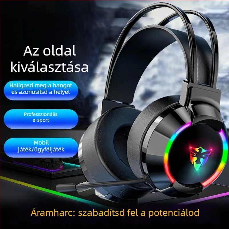 7.1–csatornás USB gaming fejhallgató Type-C kábellel, fejre helyezhető, retro stílusú, mikrofon nélkül