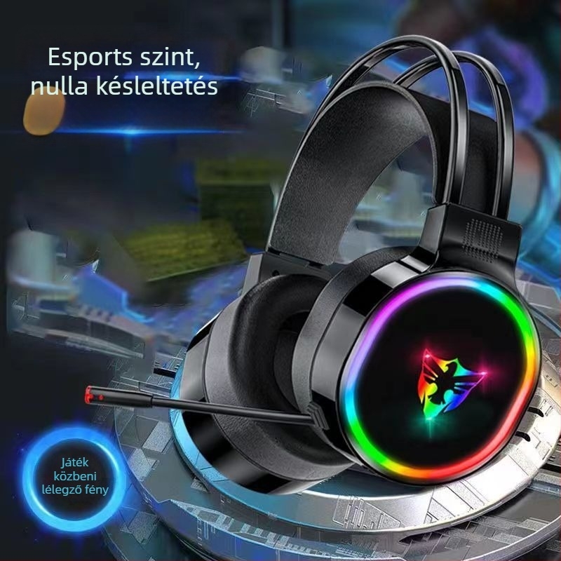 7.1–csatornás USB gaming fejhallgató Type-C kábellel, fejre helyezhető, retro stílusú, mikrofon nélkül