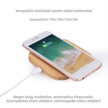 Vezeték nélküli bambusz töltő, 15W gyors töltés, fabútorba beépített dizájn, QC3.0, 3A kimenet, testreszabás elérhető