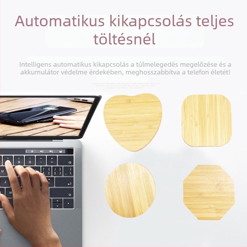 Vezeték nélküli bambusz töltő, 15W gyors töltés, fabútorba beépített dizájn, QC3.0, 3A kimenet, testreszabás elérhető