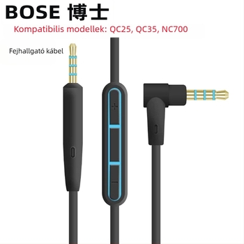 Bose QC25/QC15/QC3 fejhallgatóhoz in-line mikrofonos kábellel, 3,5 mm L‑alakú csatlakozó, hossz 1,5 m, impedancia 32 Ω, frekvenciatartomány 20–20000 Hz
