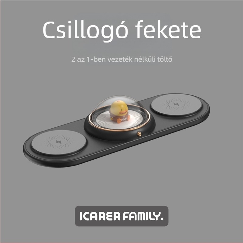 Qi 5W Vezeték nélküli töltő karikatúra dizájnnal, 2 az 1-ben, PD, Apple és Huawei telefonokhoz és fülhallgatókhoz