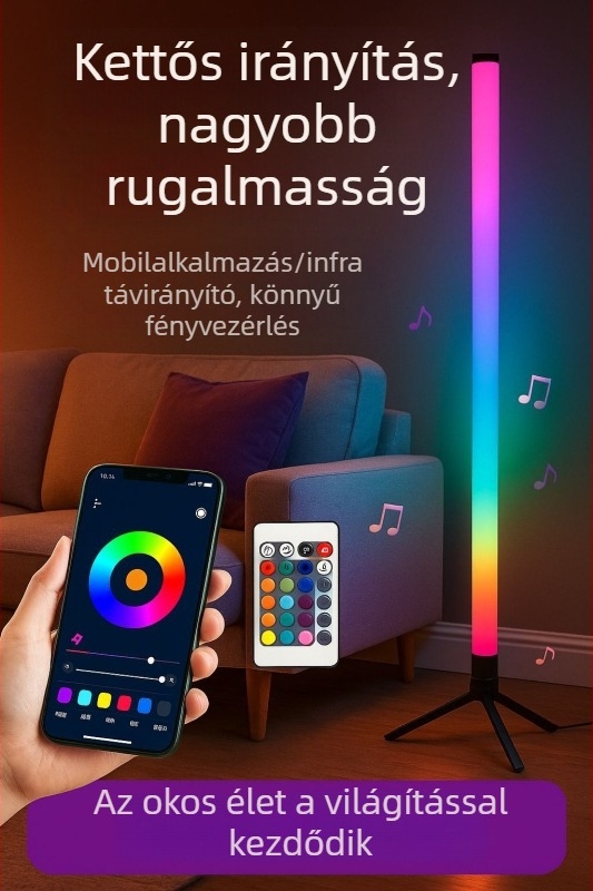 LED állólámpa RGB hangulatvilággal, távirányítóval, nordic stílus, akril test, PVC árnyékoló