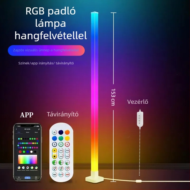 LED állólámpa RGB hangulatvilággal, távirányítóval, nordic stílus, akril test, PVC árnyékoló