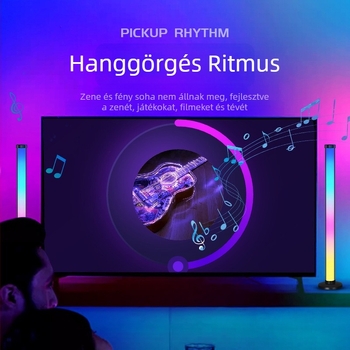RGB asztali környezeti lámpa hang-reakciós ritmussal – USB táplálás, alkalmazásvezérlés, távirányító, állítható magasság