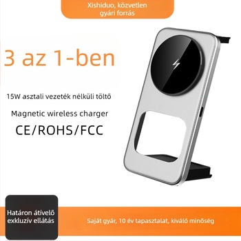 Asztali 3-in-1 vezeték nélküli töltő AirPods, iPhone és Apple Watch számára, 15W, ultranagyon vékony, összecsukható, Micro-USB interfész, FCC CE ROHS