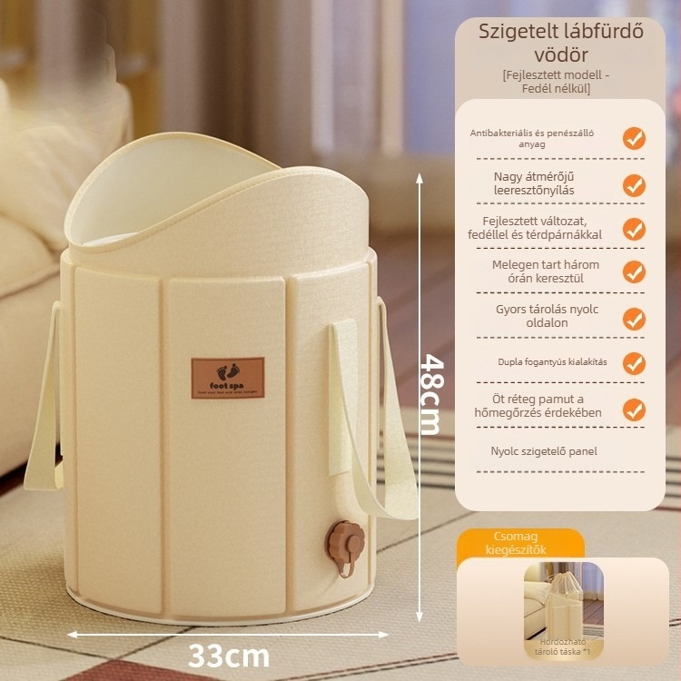 Összecsukható lábfürdőedény, magasított és szigetelt, Oxford anyagból, PVC-ből és szigetelő lemezzel, lábak áztatására
