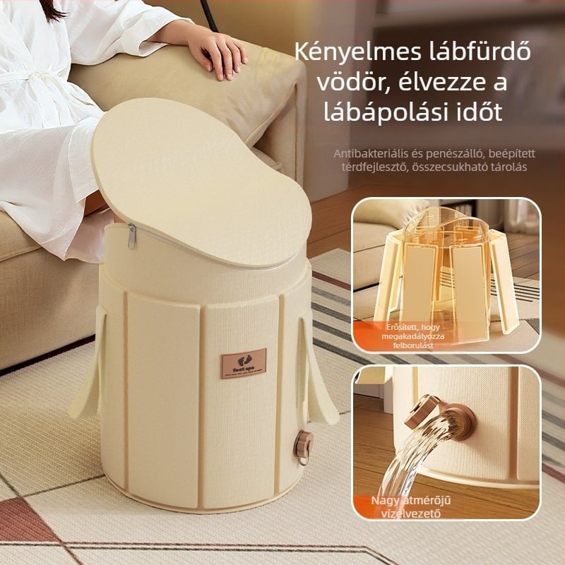 Összecsukható lábfürdőedény, magasított és szigetelt, Oxford anyagból, PVC-ből és szigetelő lemezzel, lábak áztatására