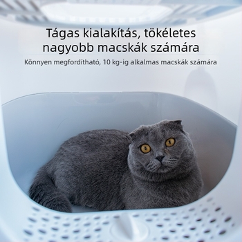 Teljesen zárt macskatál, extra nagy méret, könnyen tisztítható, szagtalanító, kivehető, tartalmaz macskaalom-kanalat
