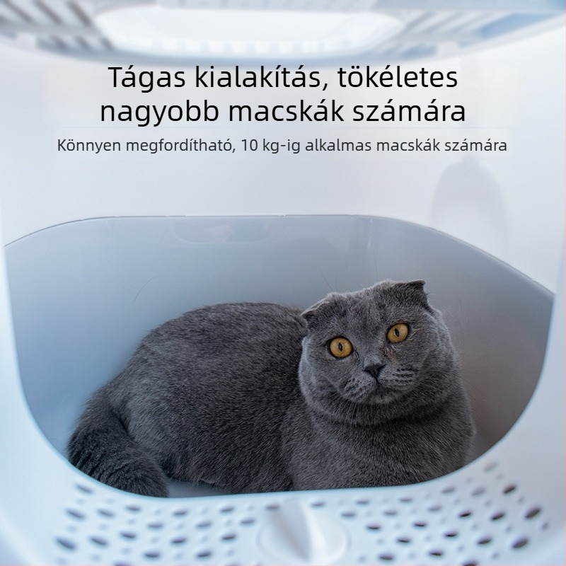 Teljesen zárt macskatál, extra nagy méret, könnyen tisztítható, szagtalanító, kivehető, tartalmaz macskaalom-kanalat
