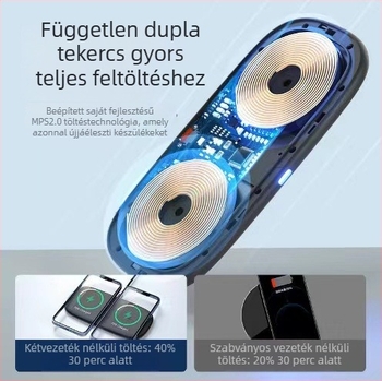 Qi vezeték nélküli töltő mobiltelefonokhoz, 15W max, Gyors töltés, Könnyű és hordozható asztalra vagy éjjeliszekrényre