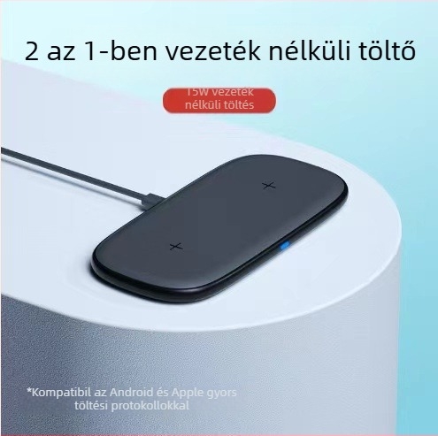 Qi vezeték nélküli töltő mobiltelefonokhoz, 15W max, Gyors töltés, Könnyű és hordozható asztalra vagy éjjeliszekrényre