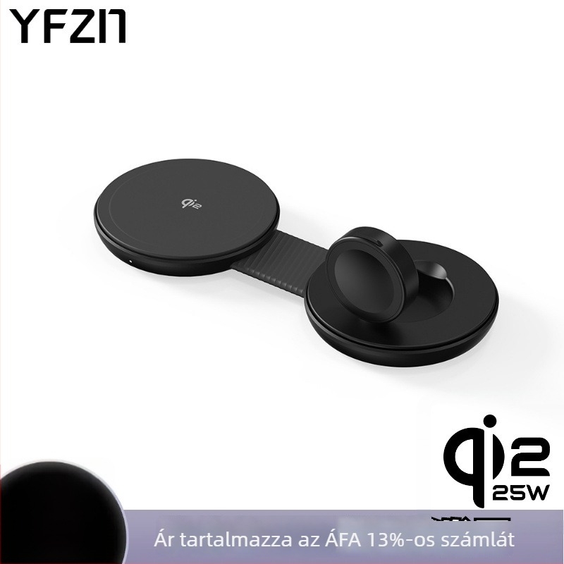 2-in-1 mágneses vezeték nélküli töltő állvány, összecsukható, Qi2.2 tanúsított, 25W telefonhoz / 5W órához