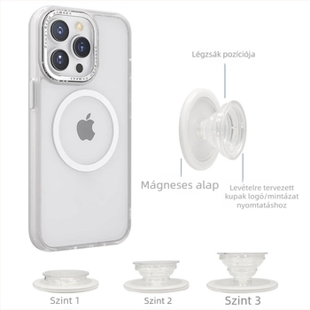 MagSafe mágneses telefon tartó teleszkópos karral, PC-alapú test, matt áttetsző felület, kompatibilis Apple és mágneses telefonok