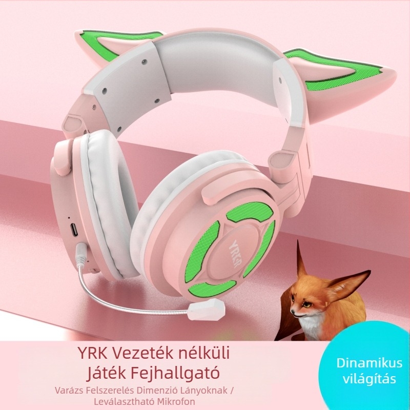 Rókaszemű fejhallgató, fejre szerelhető, Bluetooth 5.3, 10 m hatótáv, alacsony késleltetésű e-sportokhoz, akkumulátor >8 óra, IPX3 vízállóság