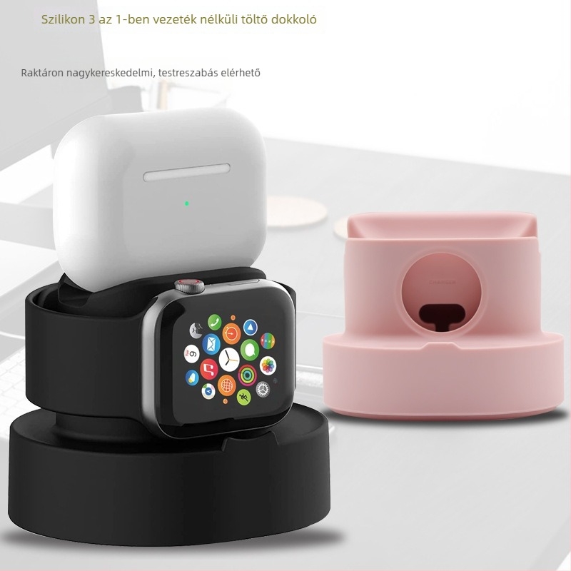 3 az 1-ben asztali vezeték nélküli töltőállvány iPhone, Apple Watch és AirPods számára mágneses rögzítéssel