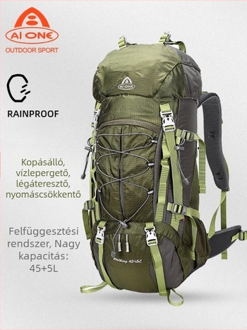 Ai King 50 literes vízálló hegymászó hátizsák, uniszex, nylon anyag, poliészter bélés, csíkos mintázat, vállpántok légpárnás párnával