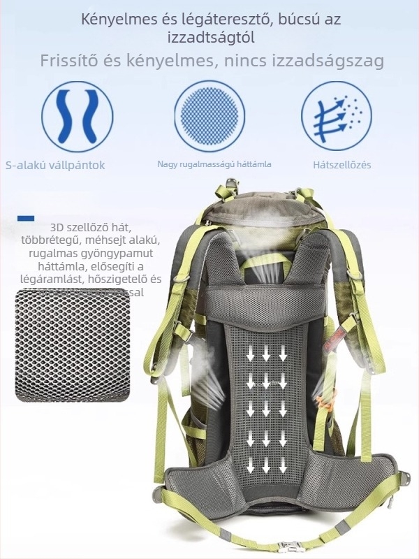 Ai King 50 literes vízálló hegymászó hátizsák, uniszex, nylon anyag, poliészter bélés, csíkos mintázat, vállpántok légpárnás párnával
