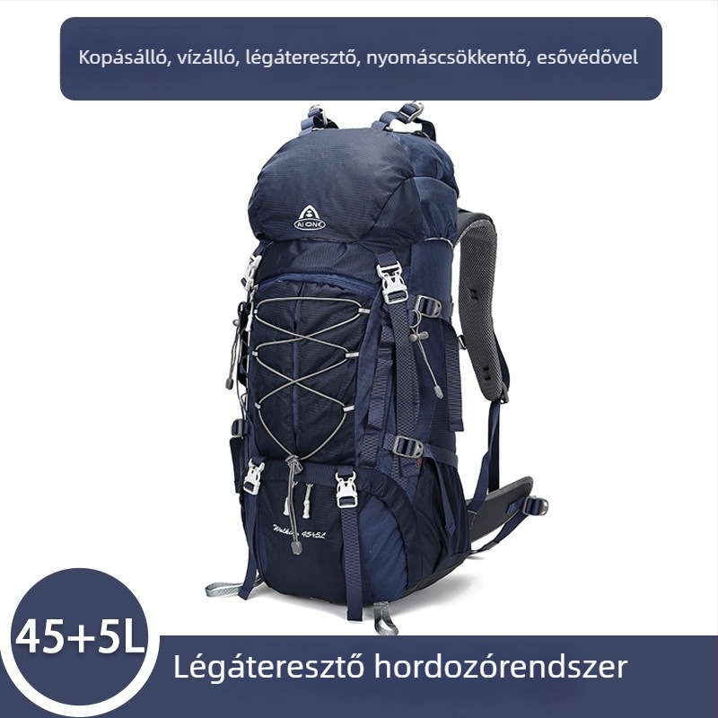 Ai King 50 literes vízálló hegymászó hátizsák, uniszex, nylon anyag, poliészter bélés, csíkos mintázat, vállpántok légpárnás párnával