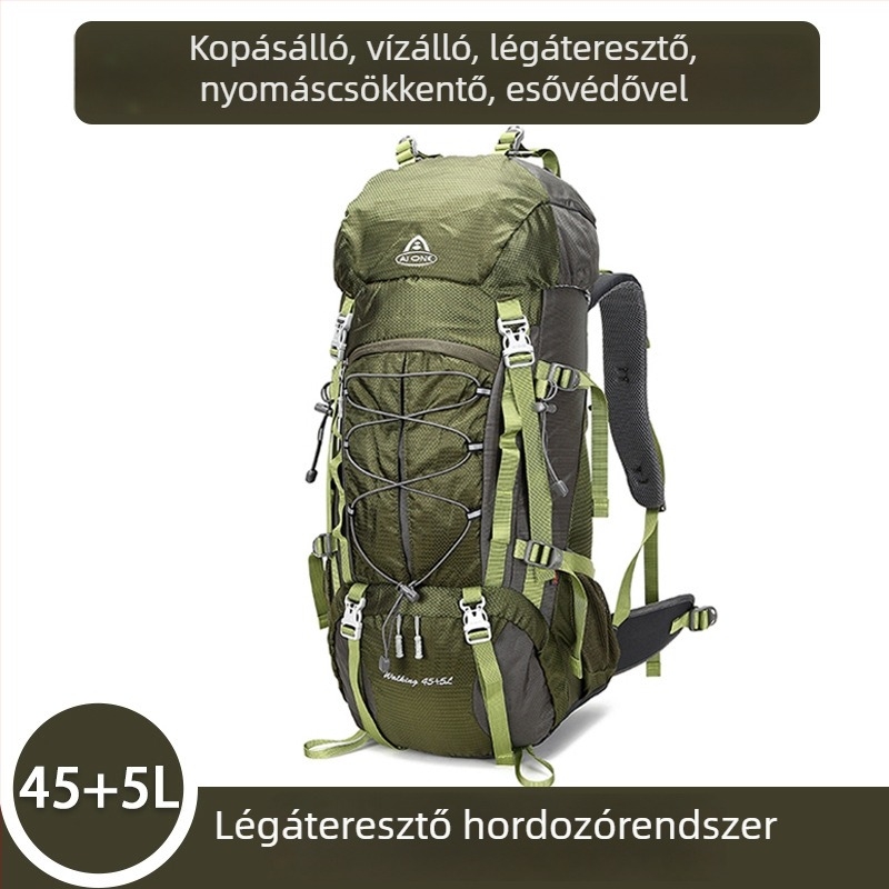 Ai King 50 literes vízálló hegymászó hátizsák, uniszex, nylon anyag, poliészter bélés, csíkos mintázat, vállpántok légpárnás párnával