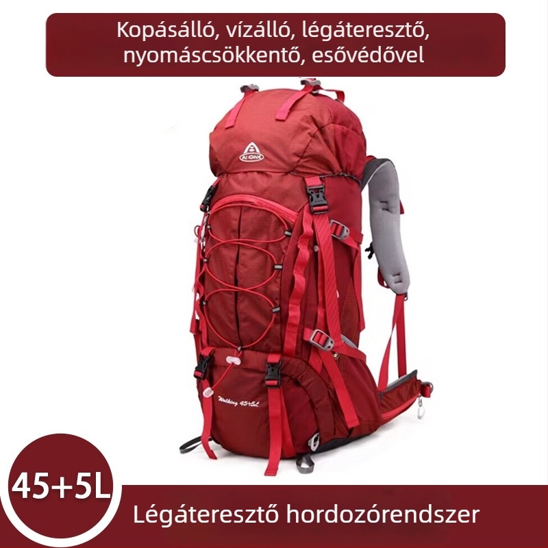 Ai King 50 literes vízálló hegymászó hátizsák, uniszex, nylon anyag, poliészter bélés, csíkos mintázat, vállpántok légpárnás párnával