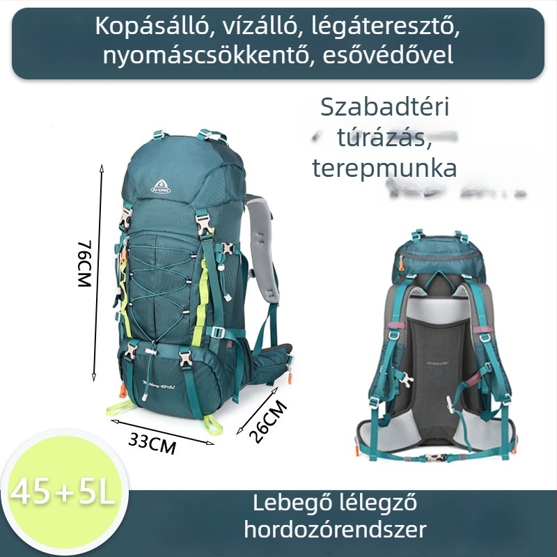 Ai King 50 literes vízálló hegymászó hátizsák, uniszex, nylon anyag, poliészter bélés, csíkos mintázat, vállpántok légpárnás párnával