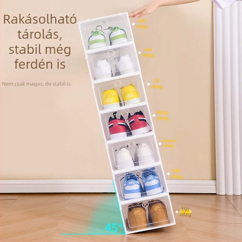 Átlátszó cipő tároló doboz fedéllel, műanyag otthoni rendező, por- és nedvességálló