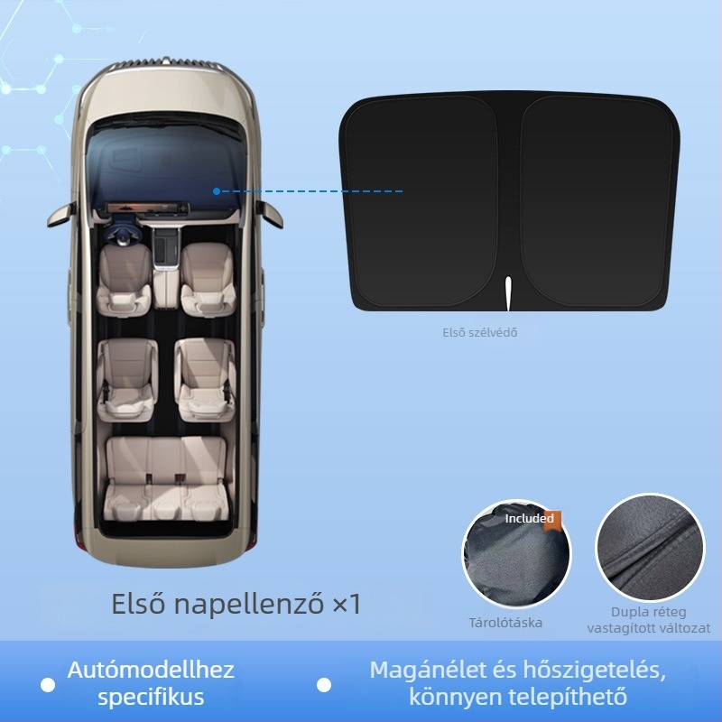 Lynk & Co 900 autóablak árnyékoló függöny – hőszigetelés és napvédelem – snap-in telepítés – anyag: 82B rugós acél + Oxford szövet 300D