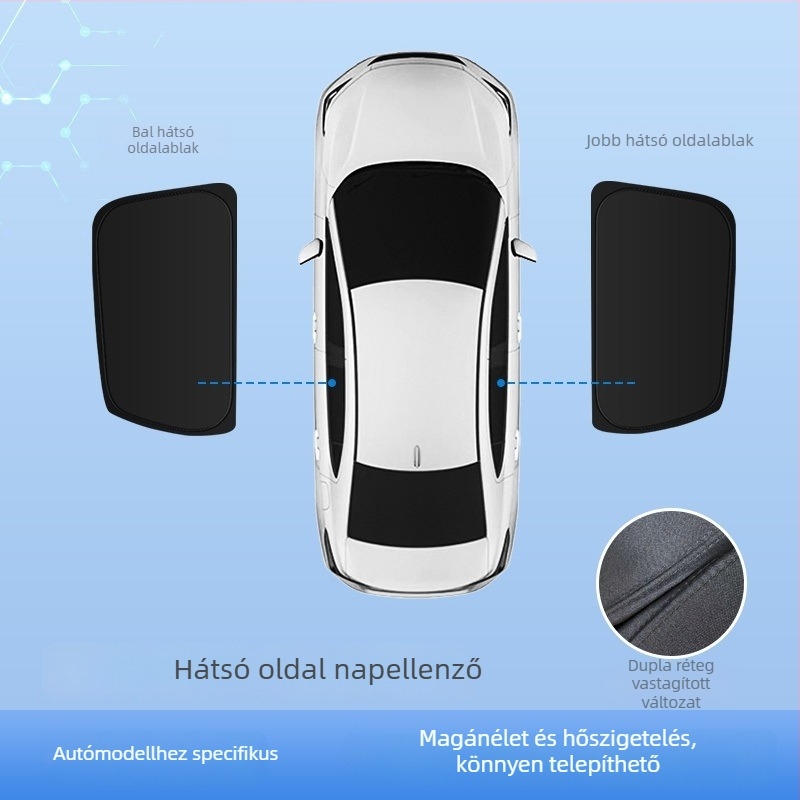 Lynk & Co 900 autóablak árnyékoló függöny – hőszigetelés és napvédelem – snap-in telepítés – anyag: 82B rugós acél + Oxford szövet 300D