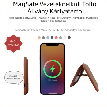 Három az egyben mágneses vezeték nélküli töltőállvány kártyatartóval, kompatibilis iPhone, AirPods, Apple Watch és Samsung készülékekhez | USB-C bemenet, max. 15W