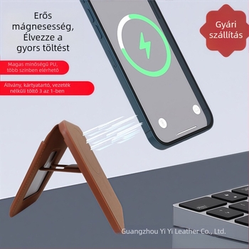 Három az egyben mágneses vezeték nélküli töltőállvány kártyatartóval, kompatibilis iPhone, AirPods, Apple Watch és Samsung készülékekhez | USB-C bemenet, max. 15W