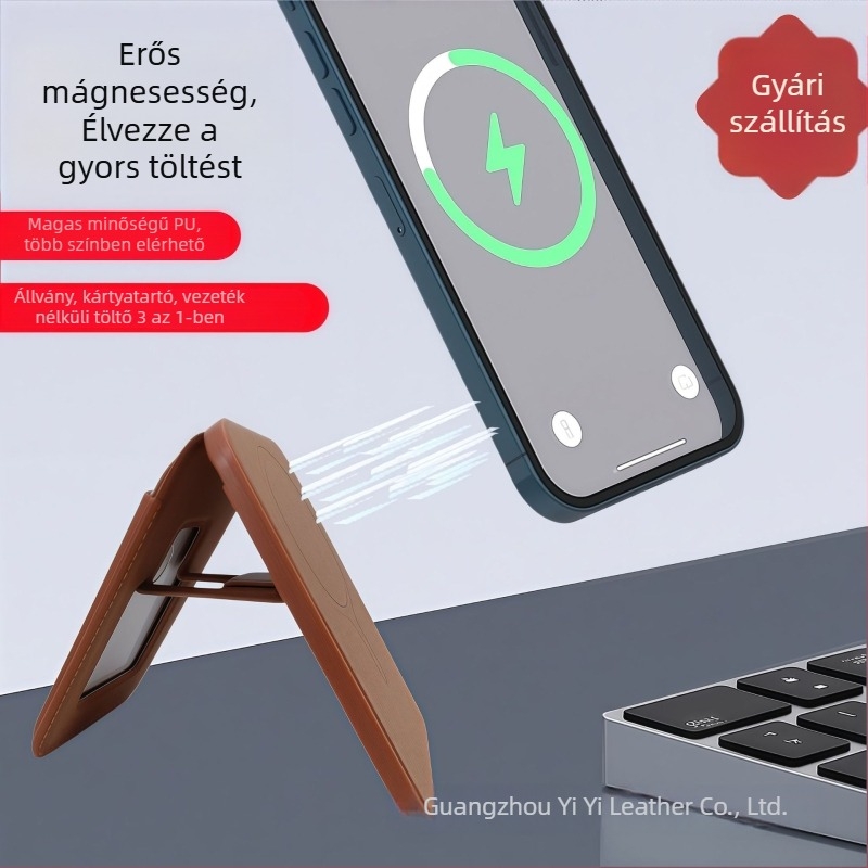 Három az egyben mágneses vezeték nélküli töltőállvány kártyatartóval, kompatibilis iPhone, AirPods, Apple Watch és Samsung készülékekhez | USB-C bemenet, max. 15W