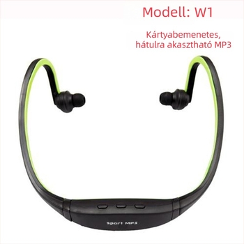 W1 MP3 lejátszó diákoknak, rádióval és TF-kártya slotkal, sportos fejhallgatóval