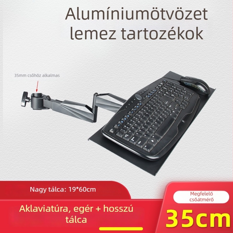 Rotációs alumínium billentyűzet- és monitor-tartó, 3,5 cm furatszélességgel