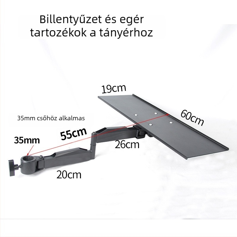 Rotációs alumínium billentyűzet- és monitor-tartó, 3,5 cm furatszélességgel