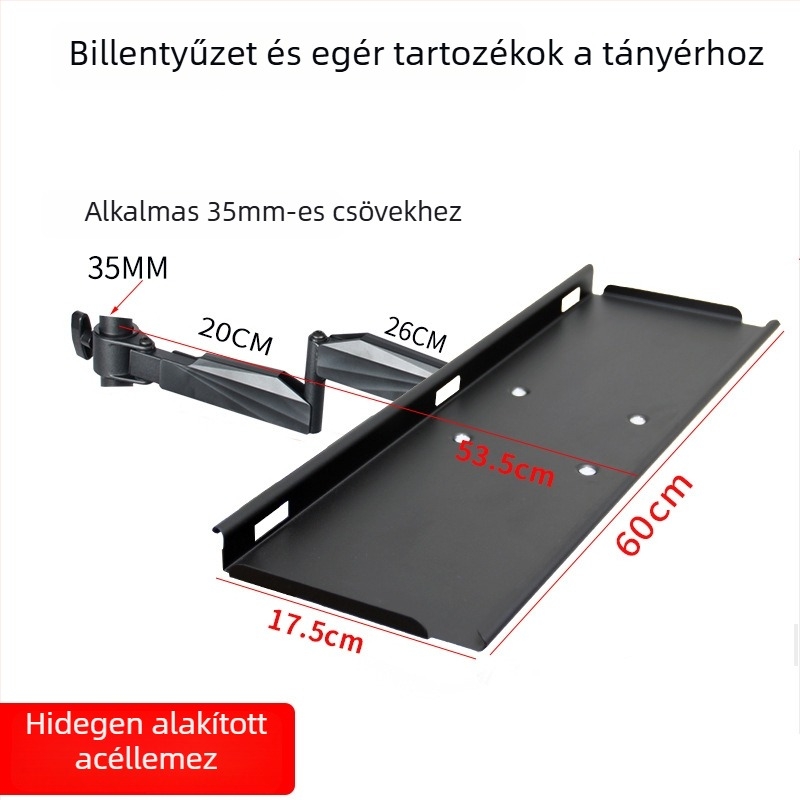 Rotációs alumínium billentyűzet- és monitor-tartó, 3,5 cm furatszélességgel