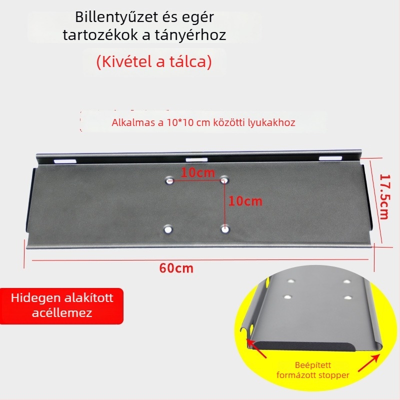 Rotációs alumínium billentyűzet- és monitor-tartó, 3,5 cm furatszélességgel